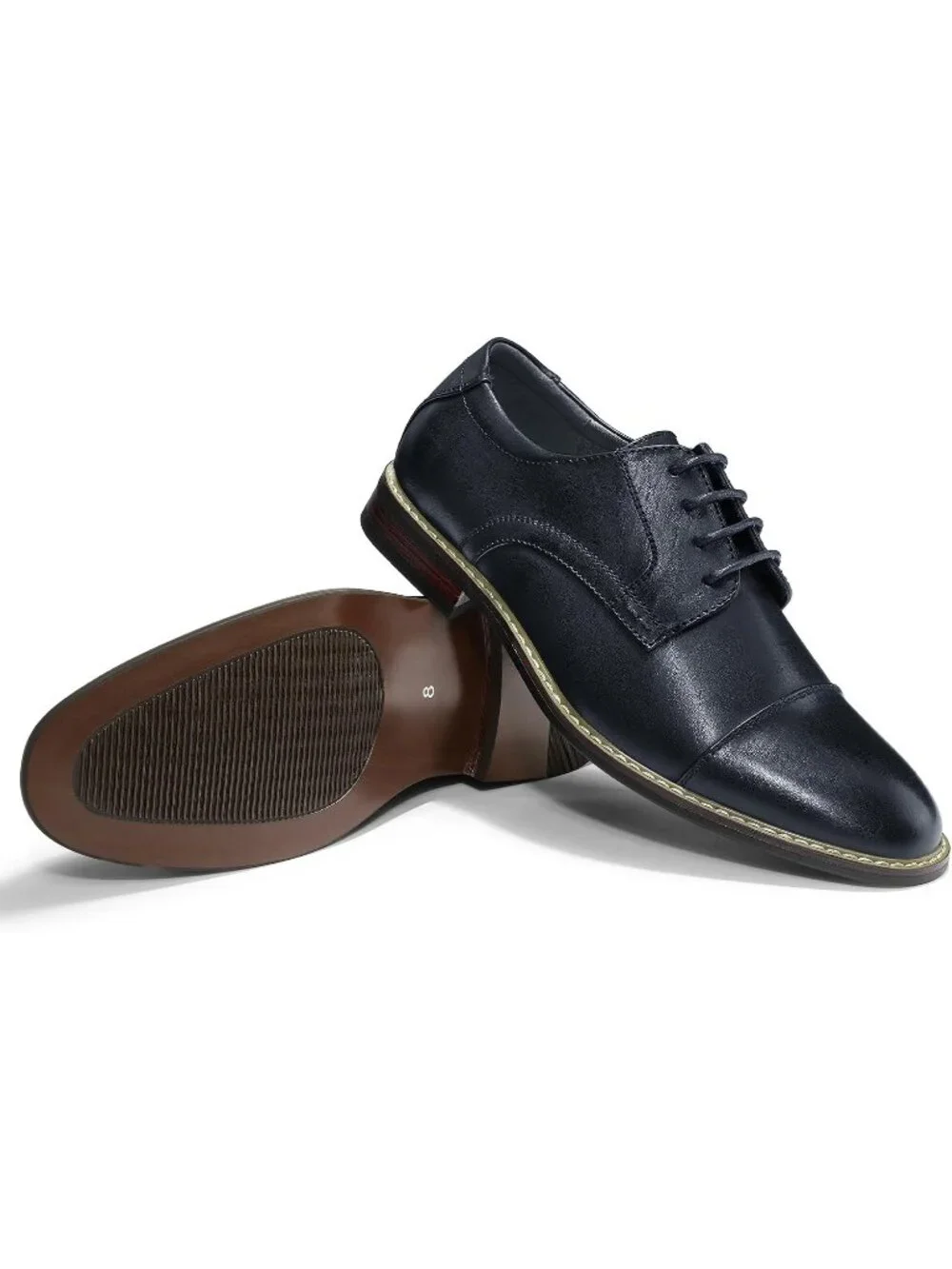 Men's Navy Wingtip Anti-Slip Durable Sole Business Oxford Derby Dress Shoes